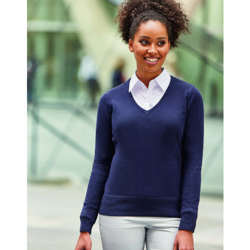 710F&Acirc;&nbsp;Russell Ladies&Acirc;&acute; V-Neck Knitted Pullover