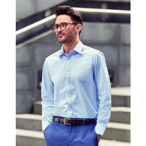 Russell Collection Long Sleeve Herringbone Shirt 17.5 Light Blue