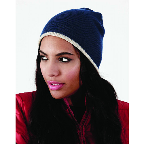 Two Tone Pull-On Beanie One Size Black/Stone