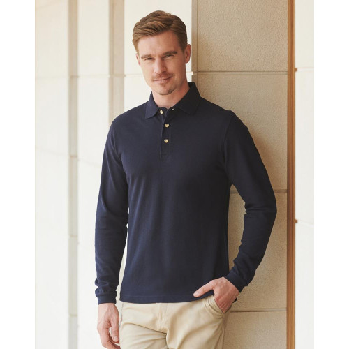 Long Sleeve Cotton PiquÃ© Polo Shirt S Black
