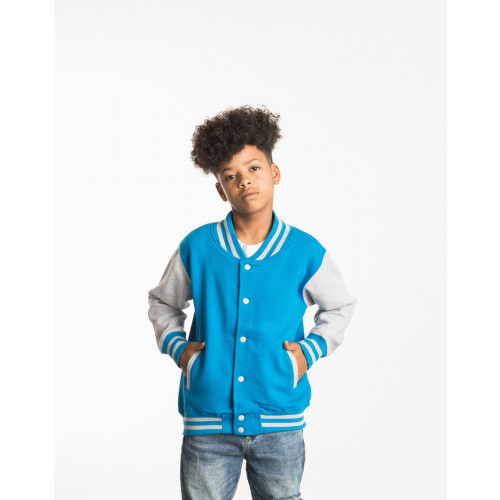 AWDis Kids Varsity Jacket Burgundy/Heather Grey 3-4