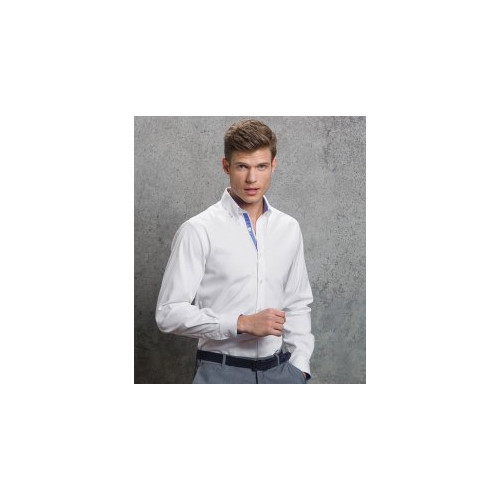 Long Sleeve Contrast Premium Oxford Button Collar Shirt S White/Navy