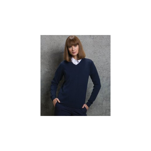 Ladies Arundel Cotton Acrylic V Neck Sweater 8 Black