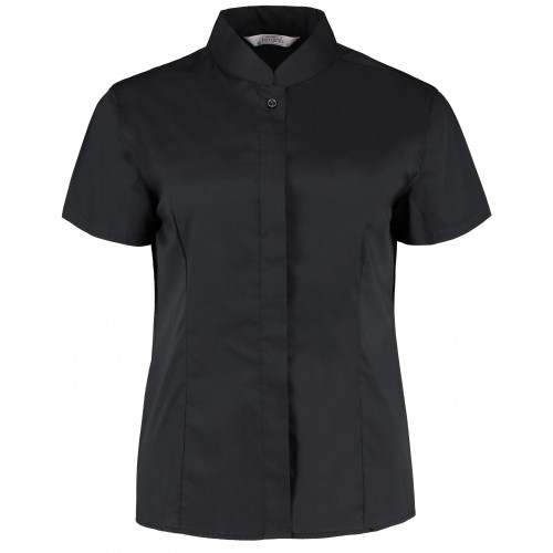 BargearÂ® Ladies Short Sleeve Mandarin Collar Shirt 12 Black