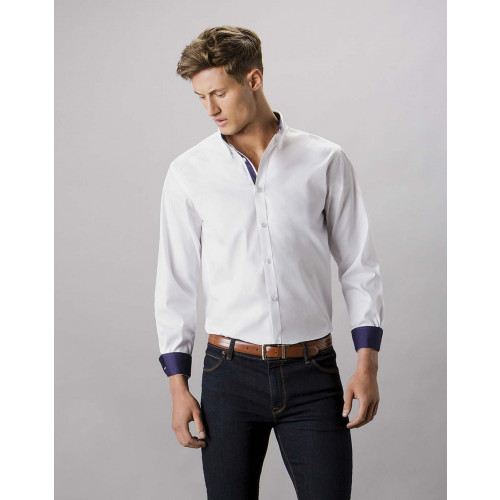 Long Sleeve Contrast Premium Oxford Button Collar Shirt S Black/Silver
