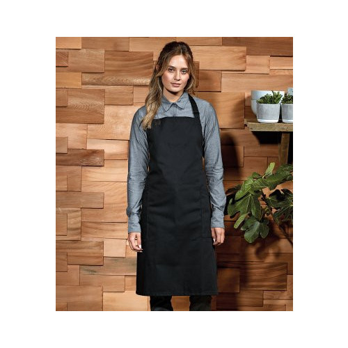 ORGANIC AND FAIRTRADE CERTIFIED RECYCLED POLYESTER AND COTTON BIB APRON BLACK  ONE