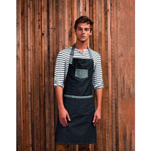 Domain Bib Apron One Size Black Denim