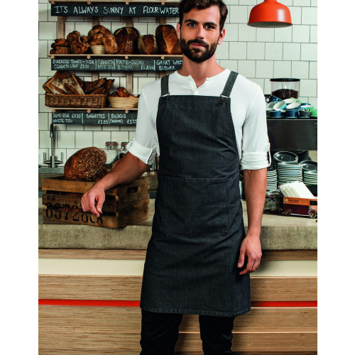 CROSS BACK "BARISTA" BIB APRON BLACK DENIM L