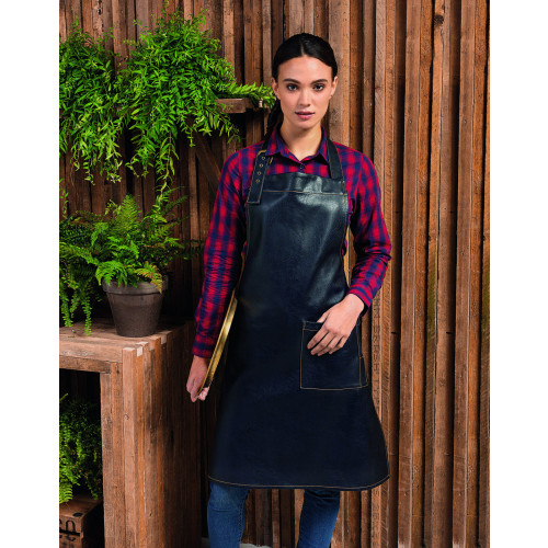 FAUX LEATHER BIB APRON BLACK L