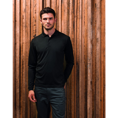 Premier Long Sleeve Coolchecker Pique Polo Black XS