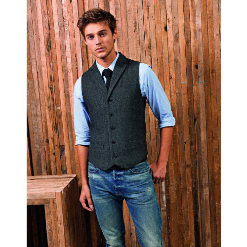 MENS HERRINGBONE WAISTCOAT NAVY XS