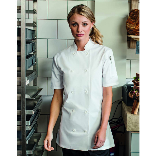 Ladies Short Sleeve Chef's Jacket XS White