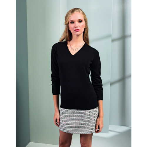 Ladies Knitted Cotton Acrylic V Neck Sweater 8 Black