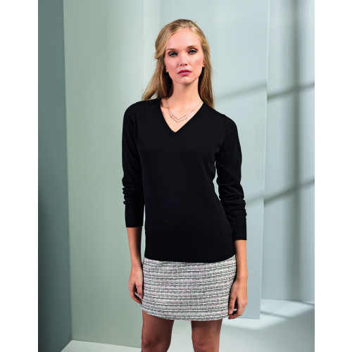 PR696 CL Premier Ladies Knitted Cotton Acrylic V Neck Sweater        CLEARANCE