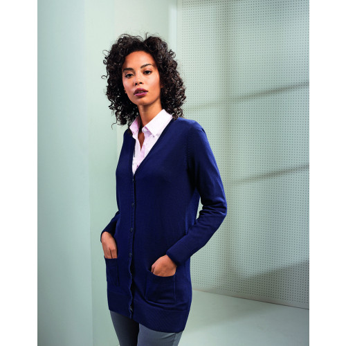 PR698 Premier Ladies Long Line V Neck Cardigan
