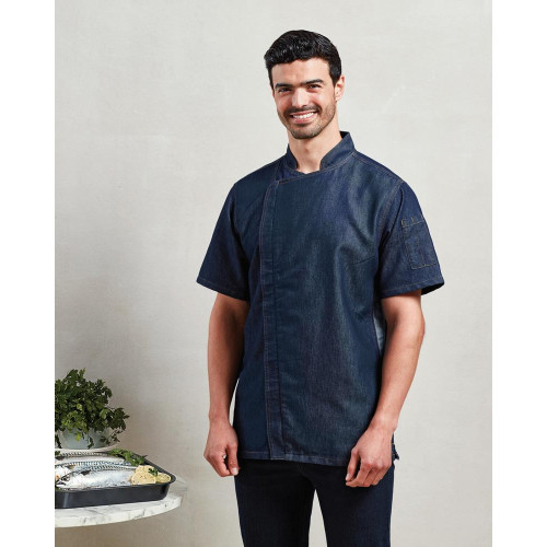 CHEFS ZIP CLOSE SHORT SLEEVE JACKET Black Denim M