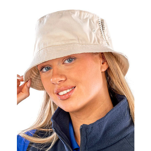 RC045&Acirc;&nbsp;Deluxe Washed Cotton Bucket Hat With Side Mesh Panels