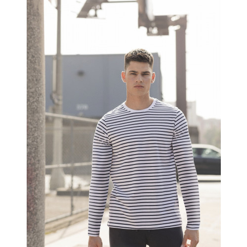 UNISEX LONG SLEEVED STRIPED T WHITE/OXFORD NAVY M