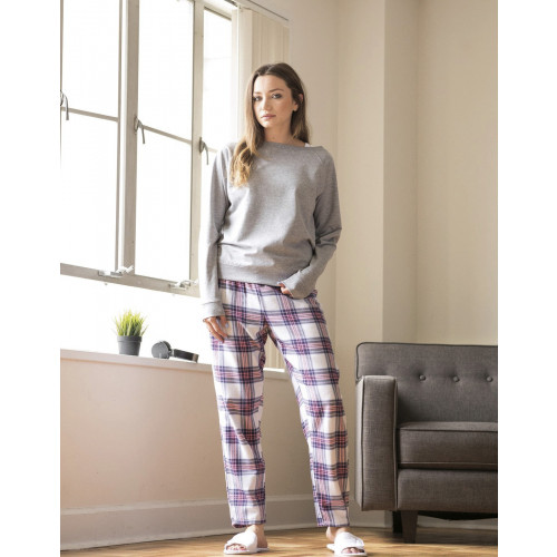 LADIES TARTAN LOUNGE PANTS WHITE/PINK CHECK M