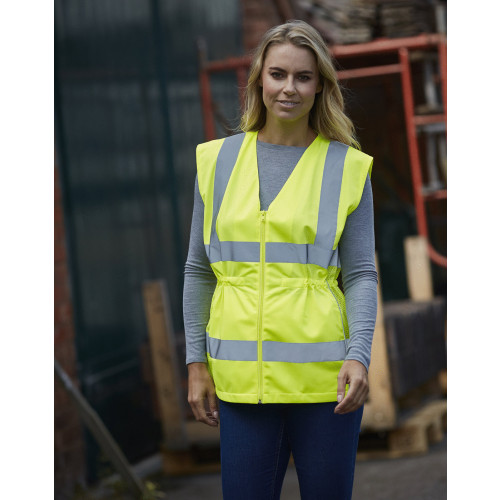 LADIES HV EXECUTIVE WAISTCOAT FLUORESCE YELLOW M