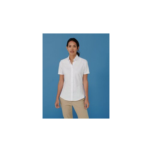 Henbury Ladies Modern Short Sleeve Regular Fit Oxford Shirt Blue XS/R