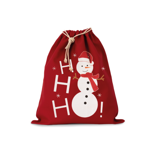 KI0745 Kimood COTTON BAG WITH SNOWMAN DESIGN AND DRAWCORD CLOSURE
